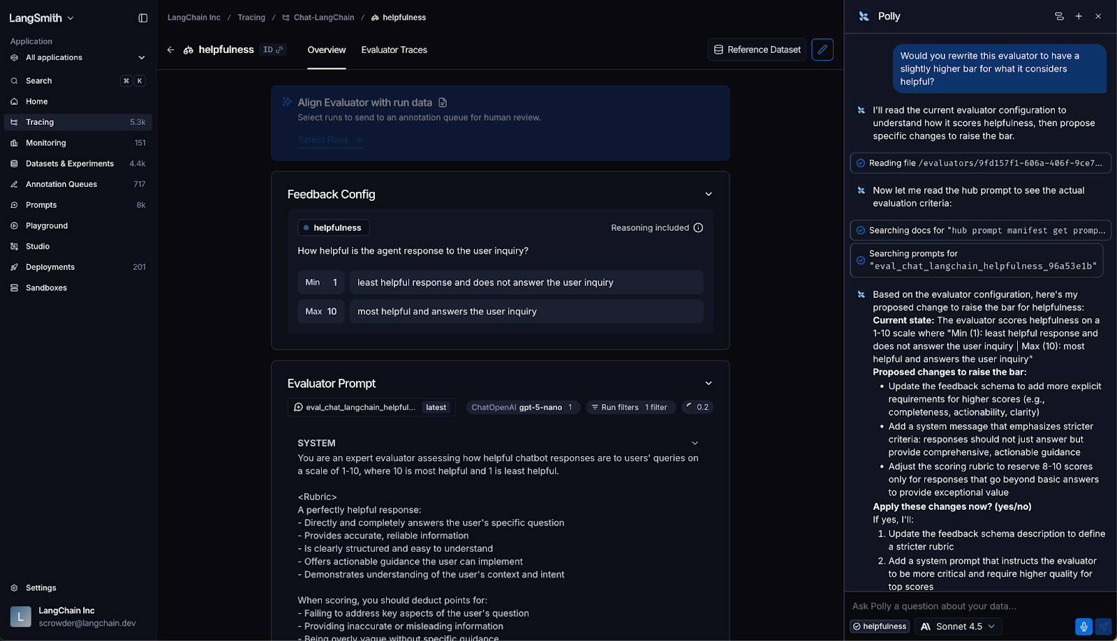 Polly 在 LangSmith 的所有工作场所均可使用